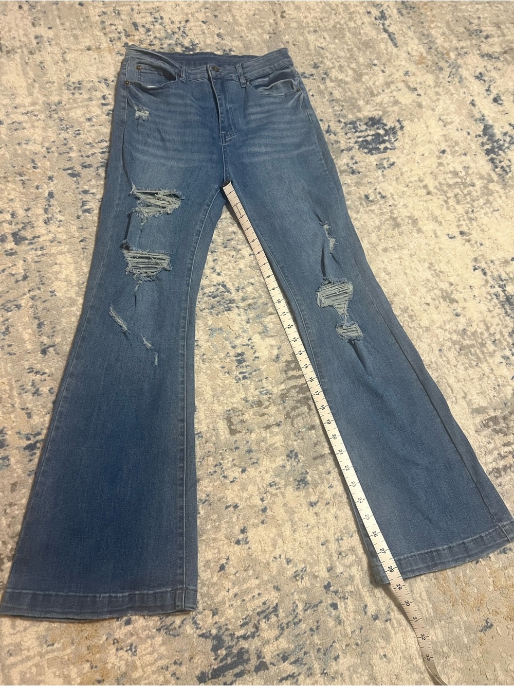 Women's Distressed Flared Jeans - Blue